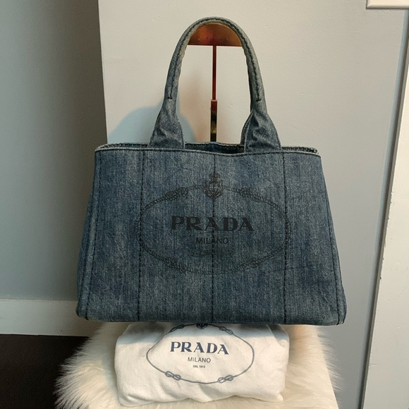 Authentic Prada Canapa denim tote bag with dustbag. - Picture 4 of 17